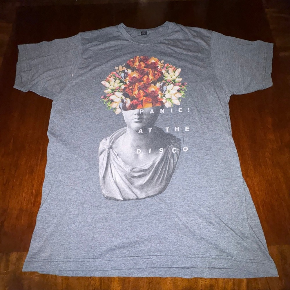 Panic At The Disco Floral Statue Graphic Tee Gray Band Shirt Large